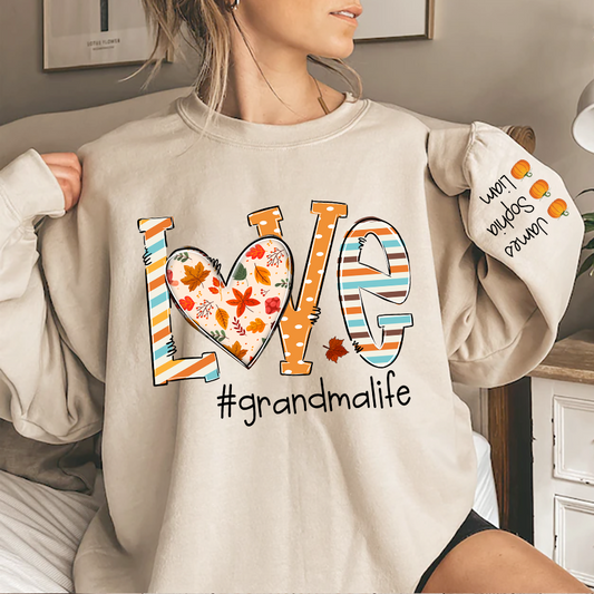 Love Grandma Life Autumn Sweatshirt, Personalized Grandma Fall Autumn TH Sweatshirt