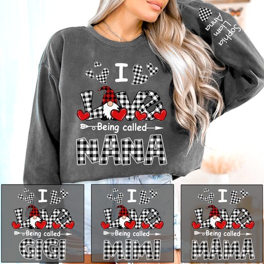 I Love Being Called Nana Sweatshirt, Gingham Heart Gnome, For Gift Valentine Grandma And Kids