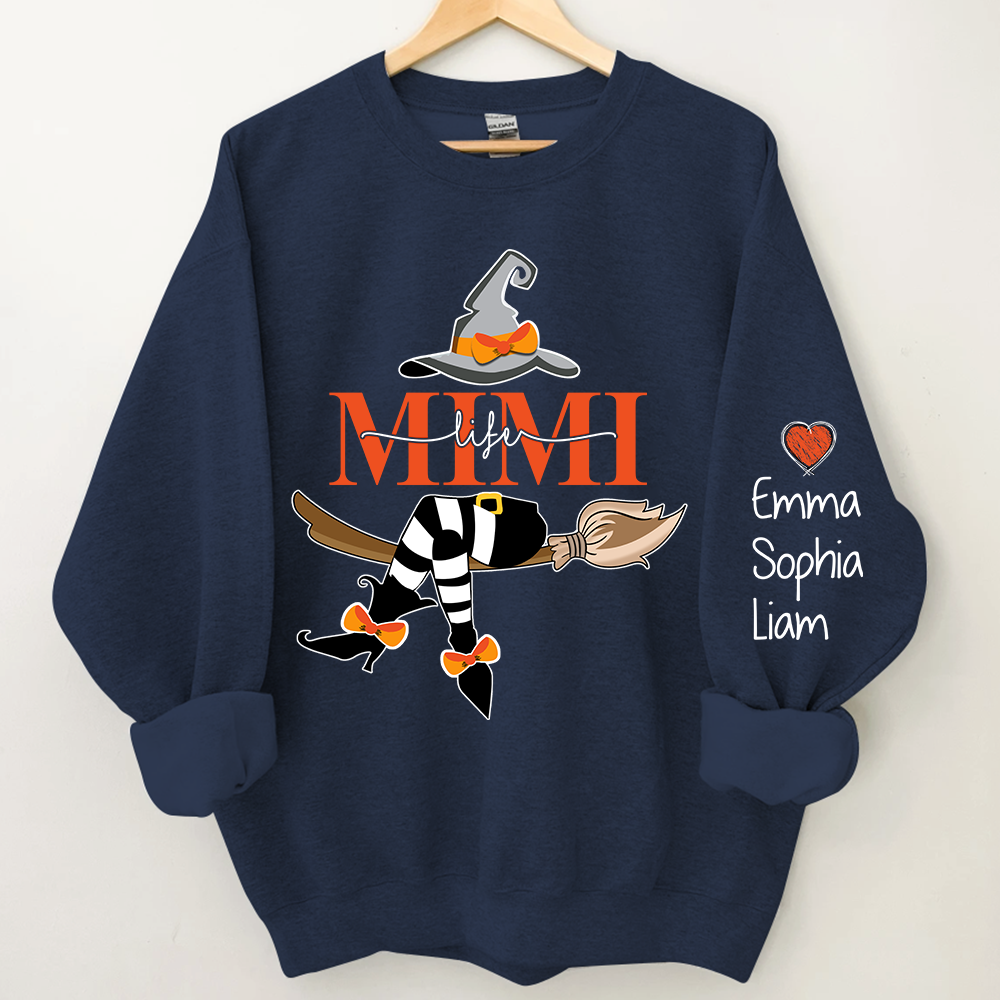 Personalized Mimi Life With Grandkids Halloween Sweatshirt, Grandma Witch Halloween Sweatshirt