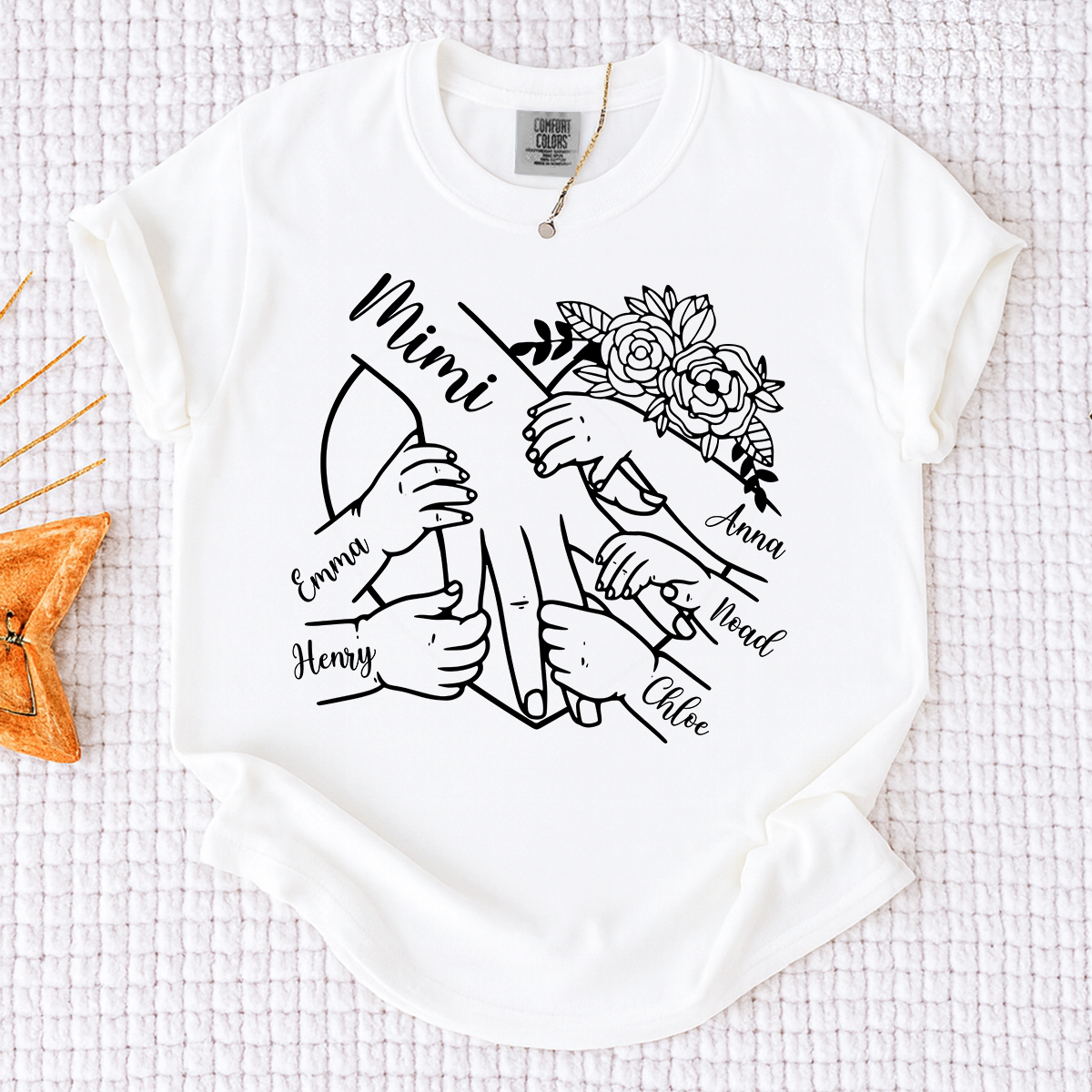Comfort Colors Personalized Mimi Shirt Custom Grandkids Names Hands Holding Mimi Design Family Love Gift for Grandma
