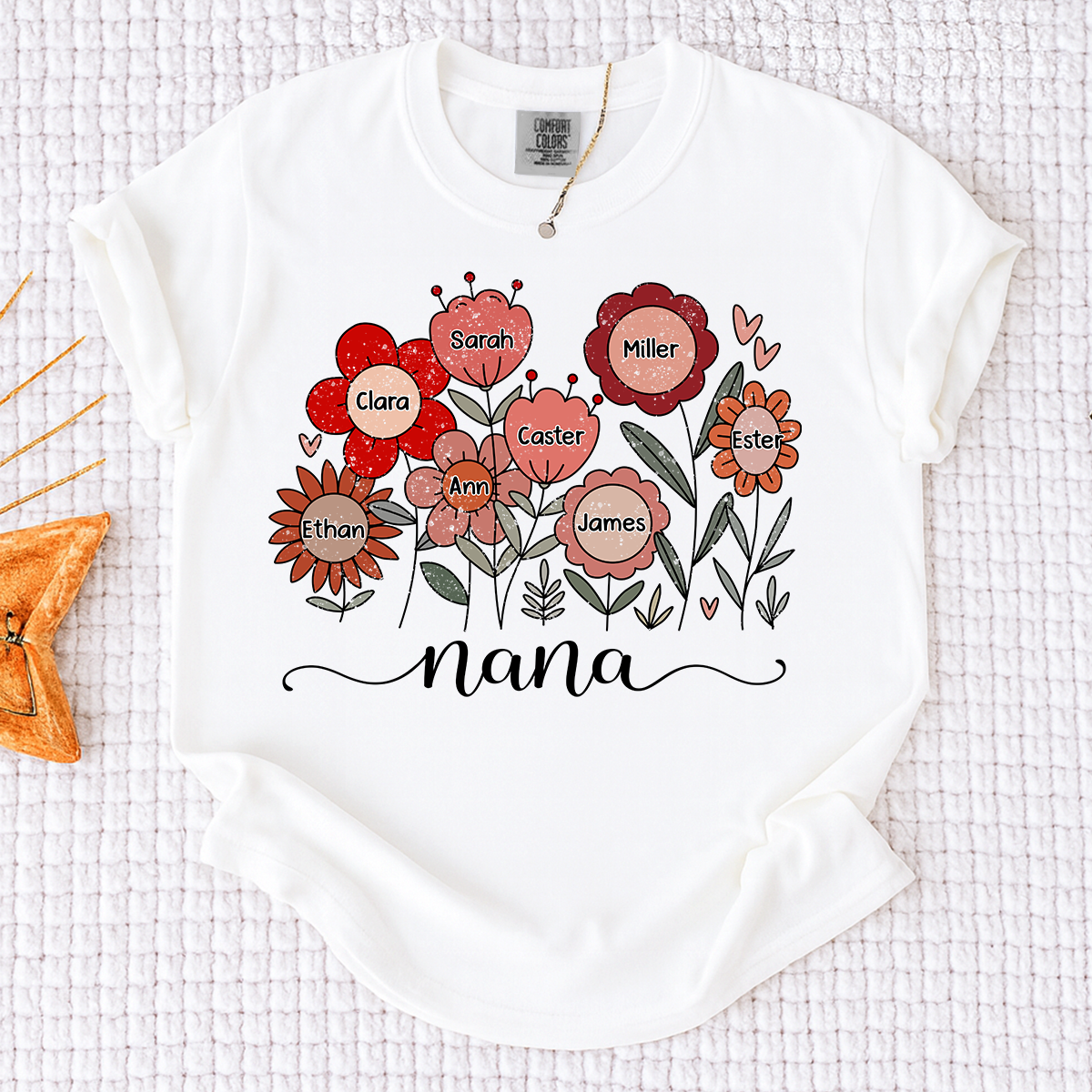 Comfort Colors Personalized Nana T Shirt, Custom Family Floral Design with Kids Names, Perfect Gift for Grandma