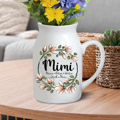 Wreath Given To Mimi And Kids - Custom Home Decoration Flower Vase According To Family Requirements - Warm Gift For Mother's Day, Ceramic Flower Vase
