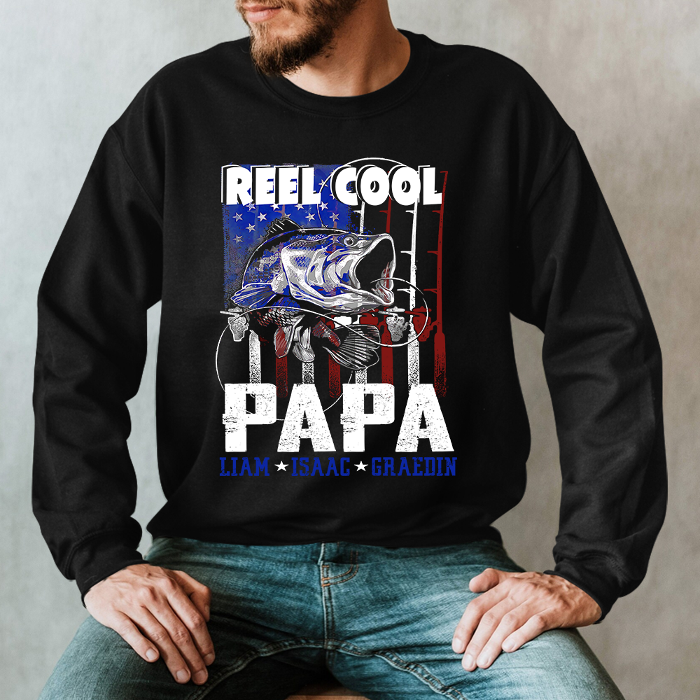 Reel Cool Papa with Kid names Sweatshirt