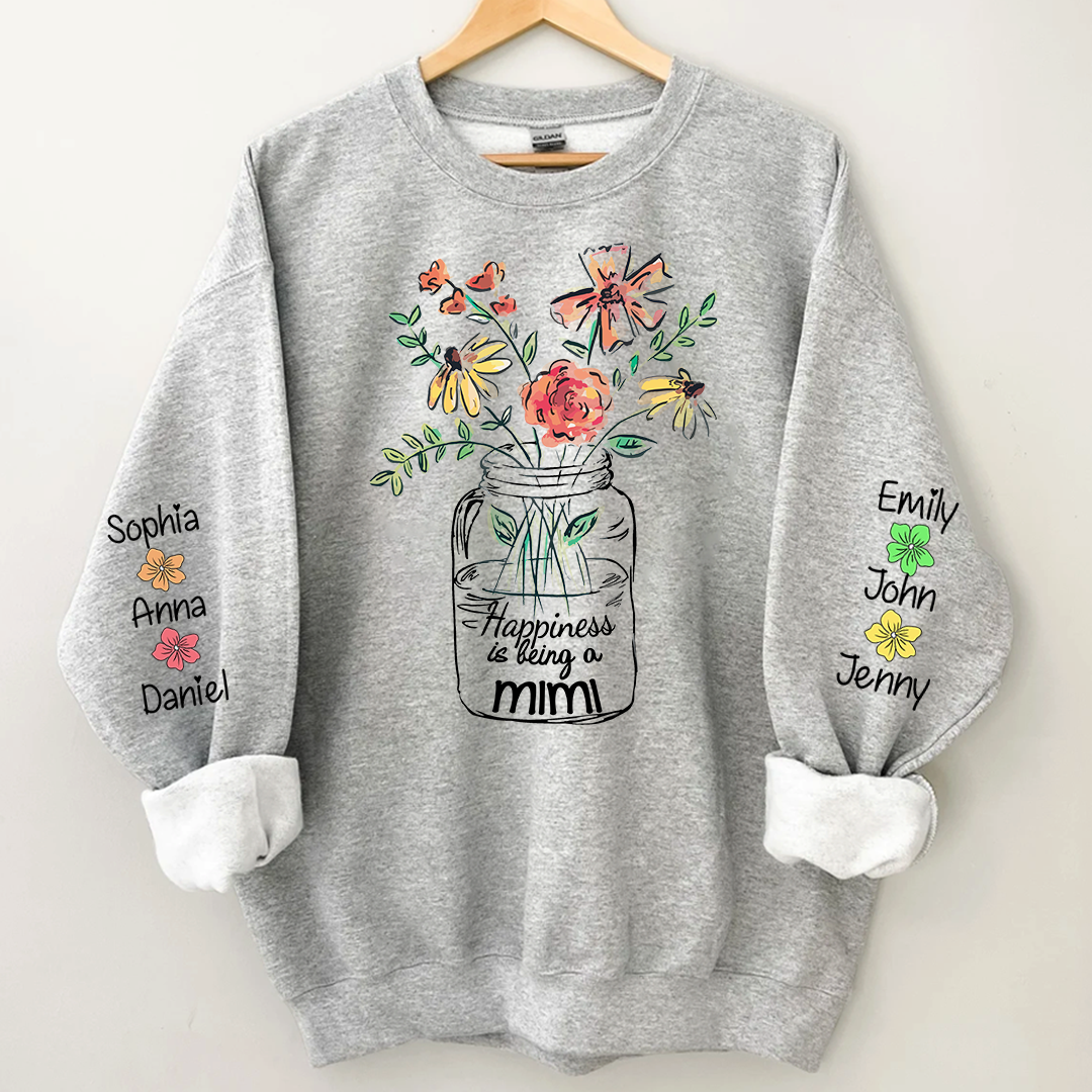 Happiness Is Being A Mimi Flower And Grandkids On Sleeve Sweatshirt