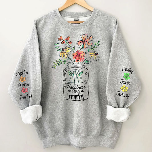 Happiness Is Being A Mimi Flower And Grandkids On Sleeve Sweatshirt
