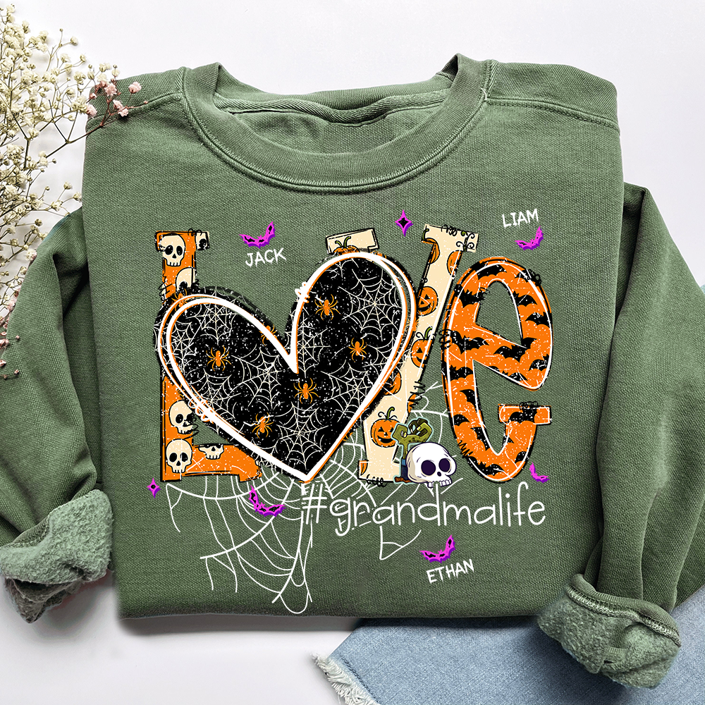 Grandma Life Halloween Sweatshirt, Cute Love Spooky Bat Gift for Grandma And Kids