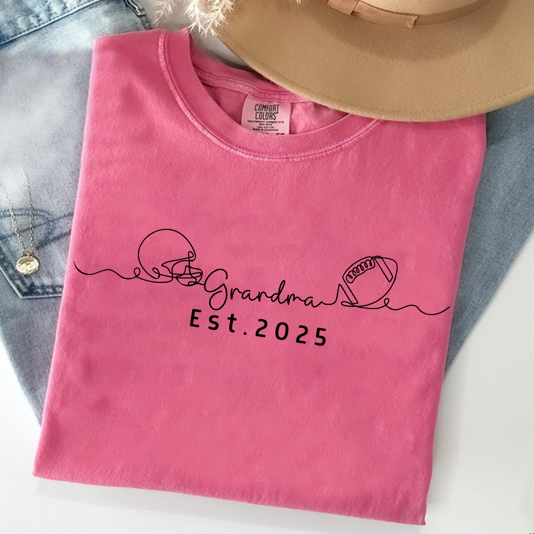 Comfort Colors® Custom Football Helmet and Ball Graphic Tee, Grandma Est. 2025 T-Shirt