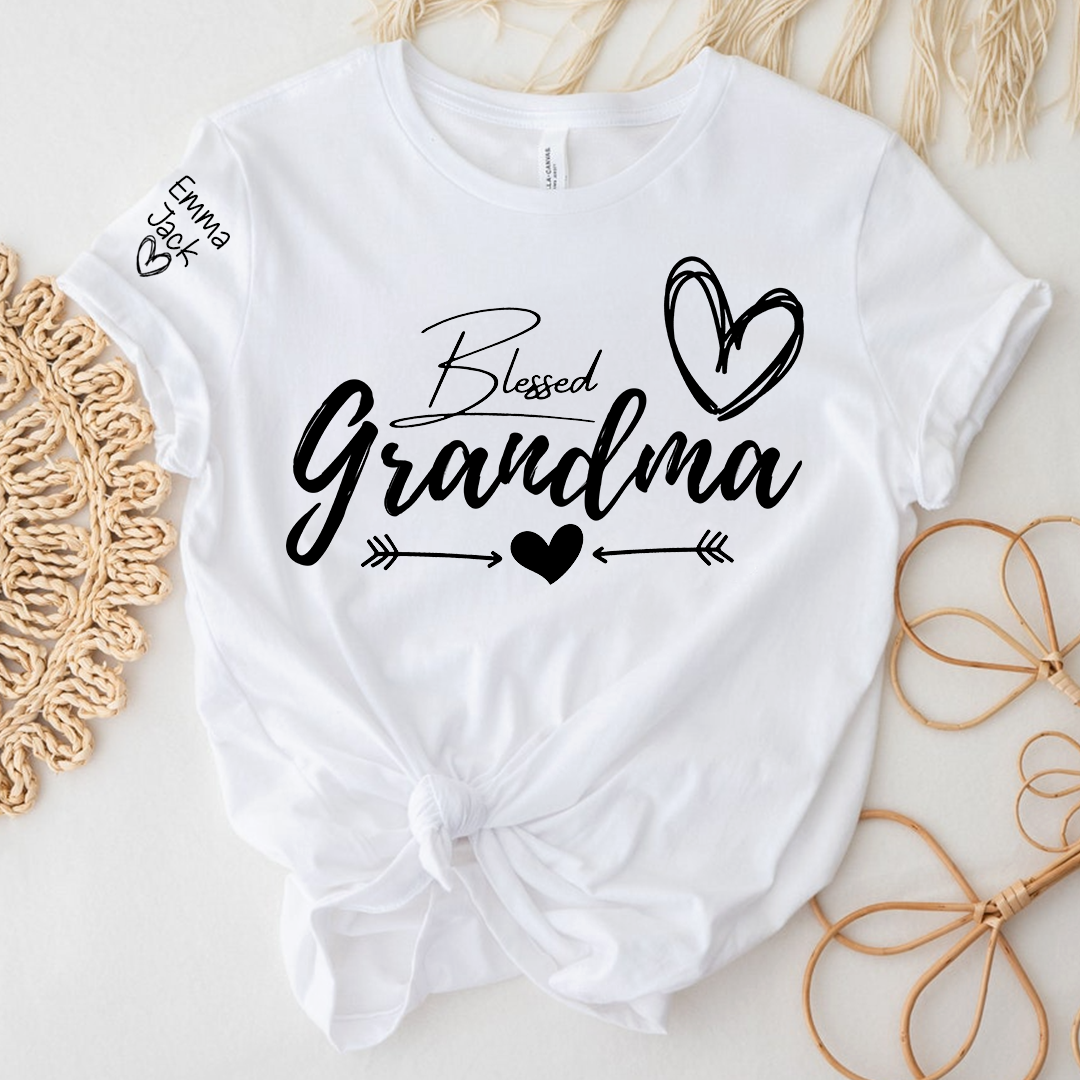 Blessed Grandma T-Shirt, Simple Heart Design with Custom Names