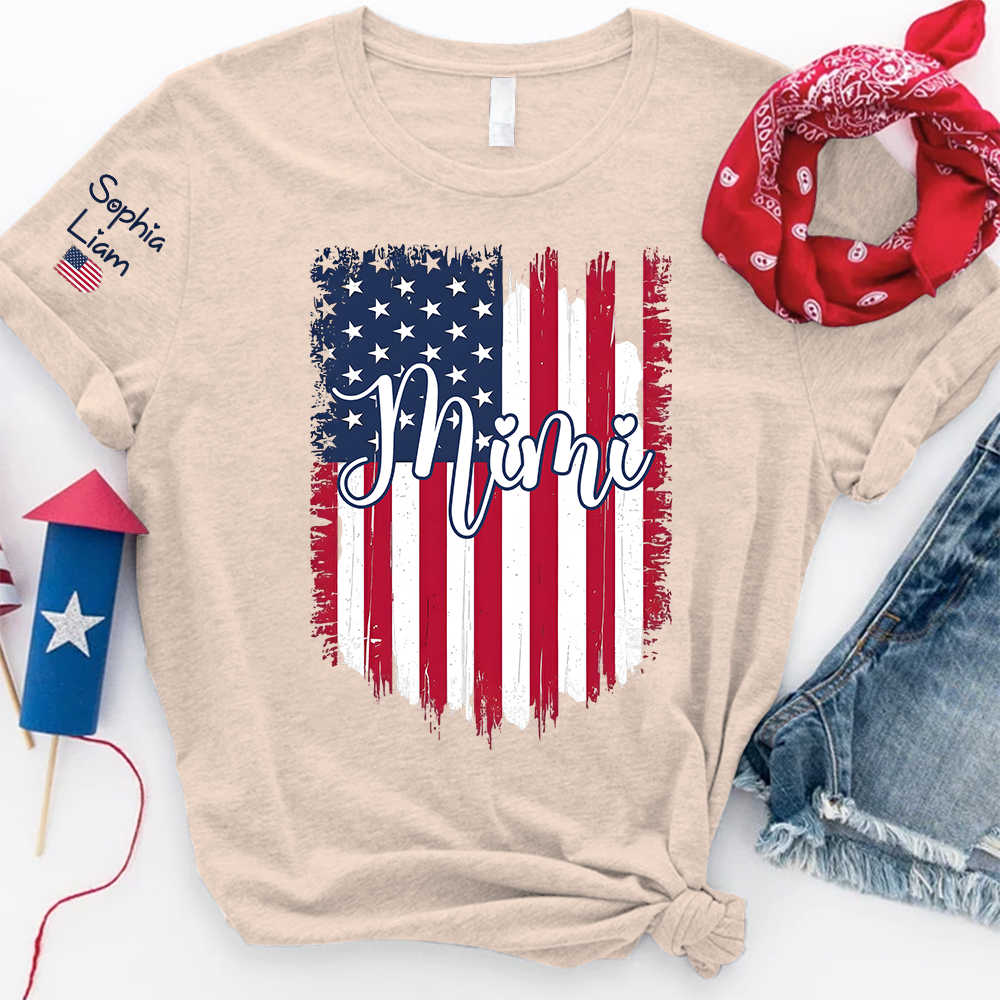 Personalized Mimi Shirt, American Flag Design, Custom Name, Patriotic 4th of July Shirt, Independence Day Family Tee