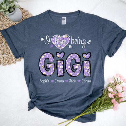 Gigi Flower Purple Gift For Family, Custom Grandma And Grandkids T-Shirt
