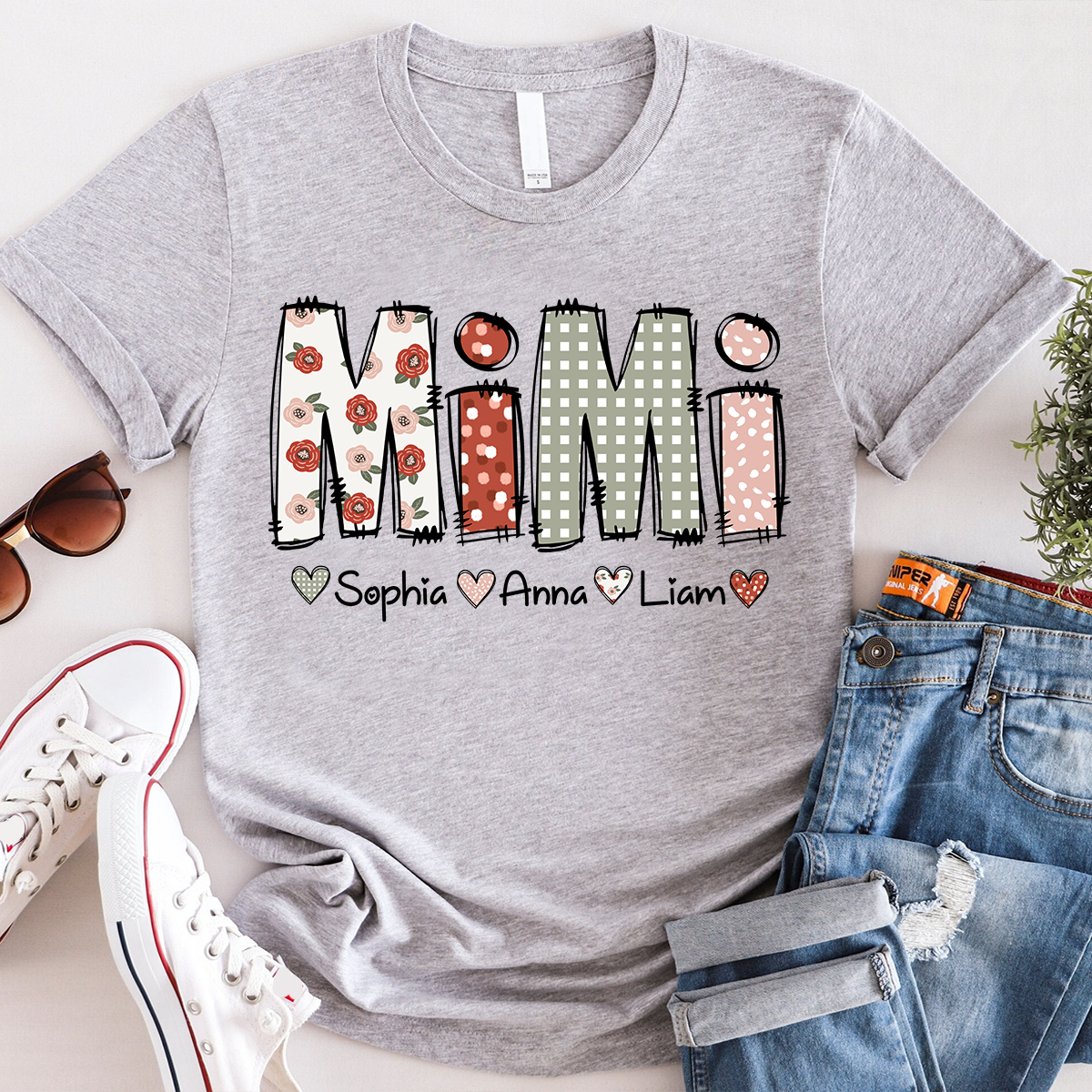 Personalized Mimi Flower 2025 Shirt, Custom Grandma With Grandkids T-Shirt