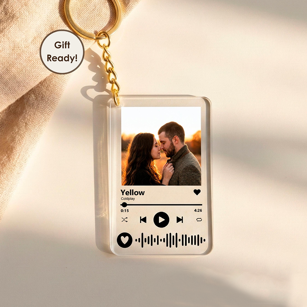 Personalized Song Photo Keychain With Spotify Code, Custom Couple Music Keepsake Gift