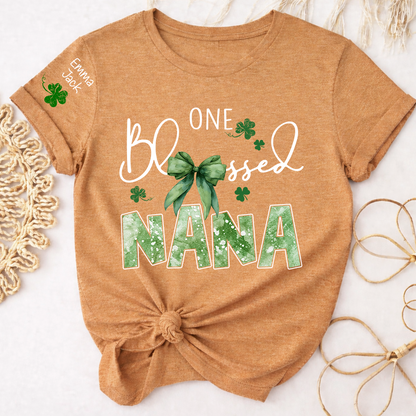 One Blessed Nana T-Shirt, St Patrick’s Day Shamrock Family T Shirt with For Gift Grandma And Kids