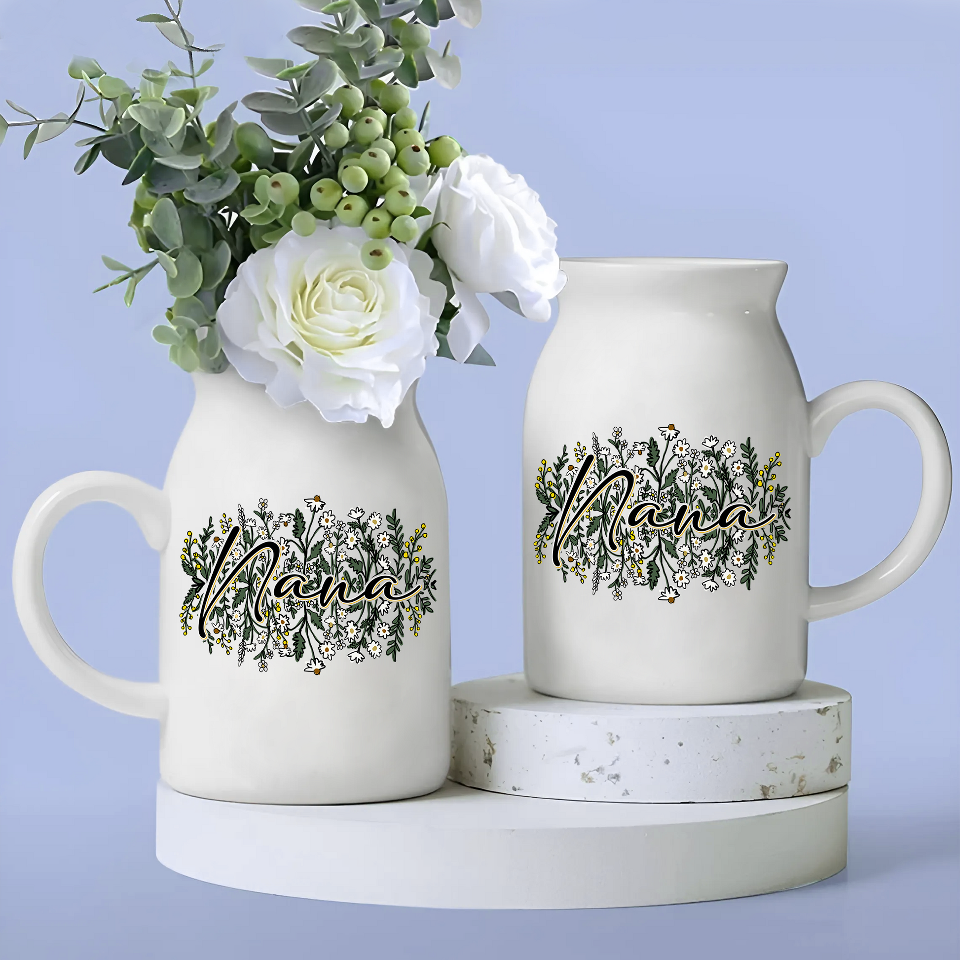 Daisy Doodles For Nana And Kids - Custom Home Decoration Flower Vase According To Family Requirements - Warm Gift For Mother's Day, Ceramic Flower Vase