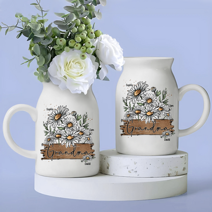 Daisy Wildflowers Grandma And Kids - Custom Home Decoration Flower Vase According To Family Requirements, Ceramic Flower Vase