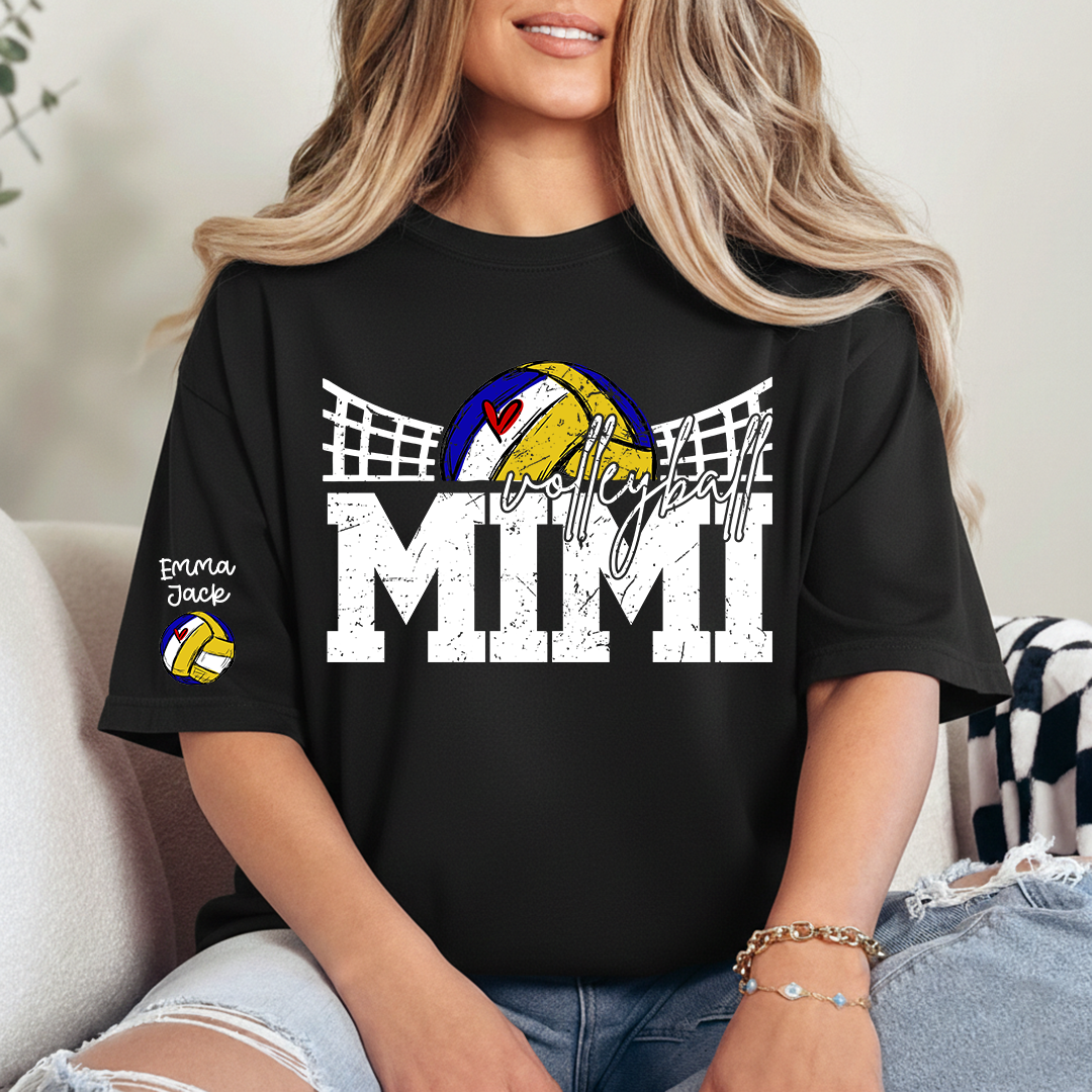 Personalized Mimi Volleyball Shirt with Heart, Custom Volleyball Tee Kids Names And Grandma