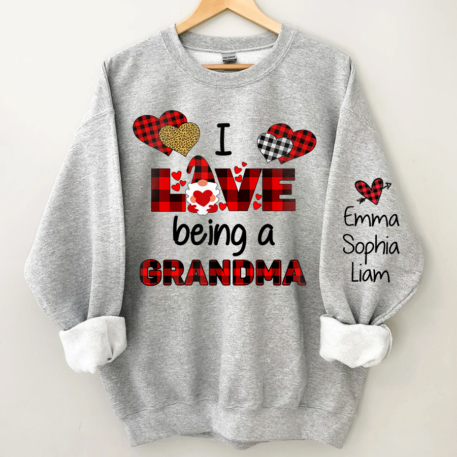 Personalized Grandma Gnome Xmas Sweatshirt, Custom I Love Being A Grandma With Grandkids Christmas Sweatshirt