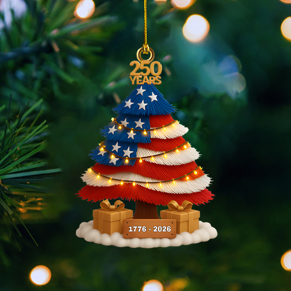 American Flag Christmas Ornament 2026 – Patriotic 250 Years USA Anniversary Tree Decoration
