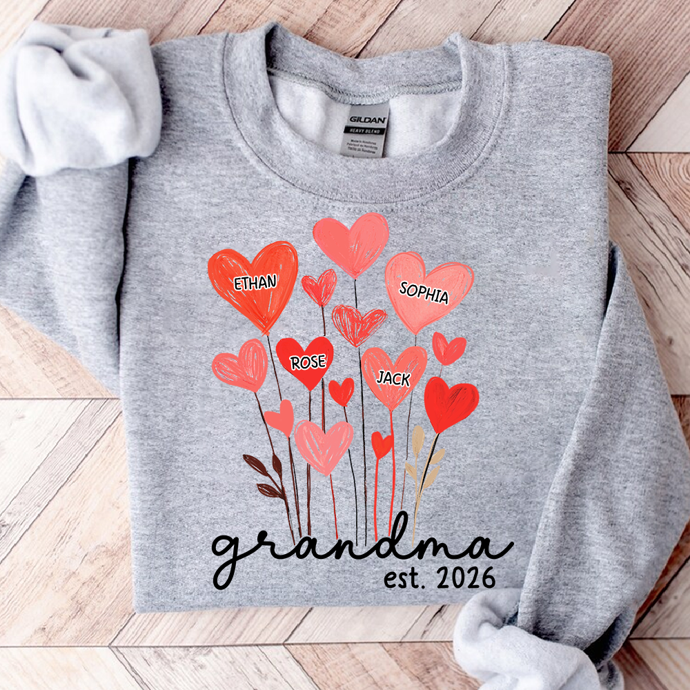 Personalized Grandma Sweatshirt, custom Heart For Gift Grandma And Kids