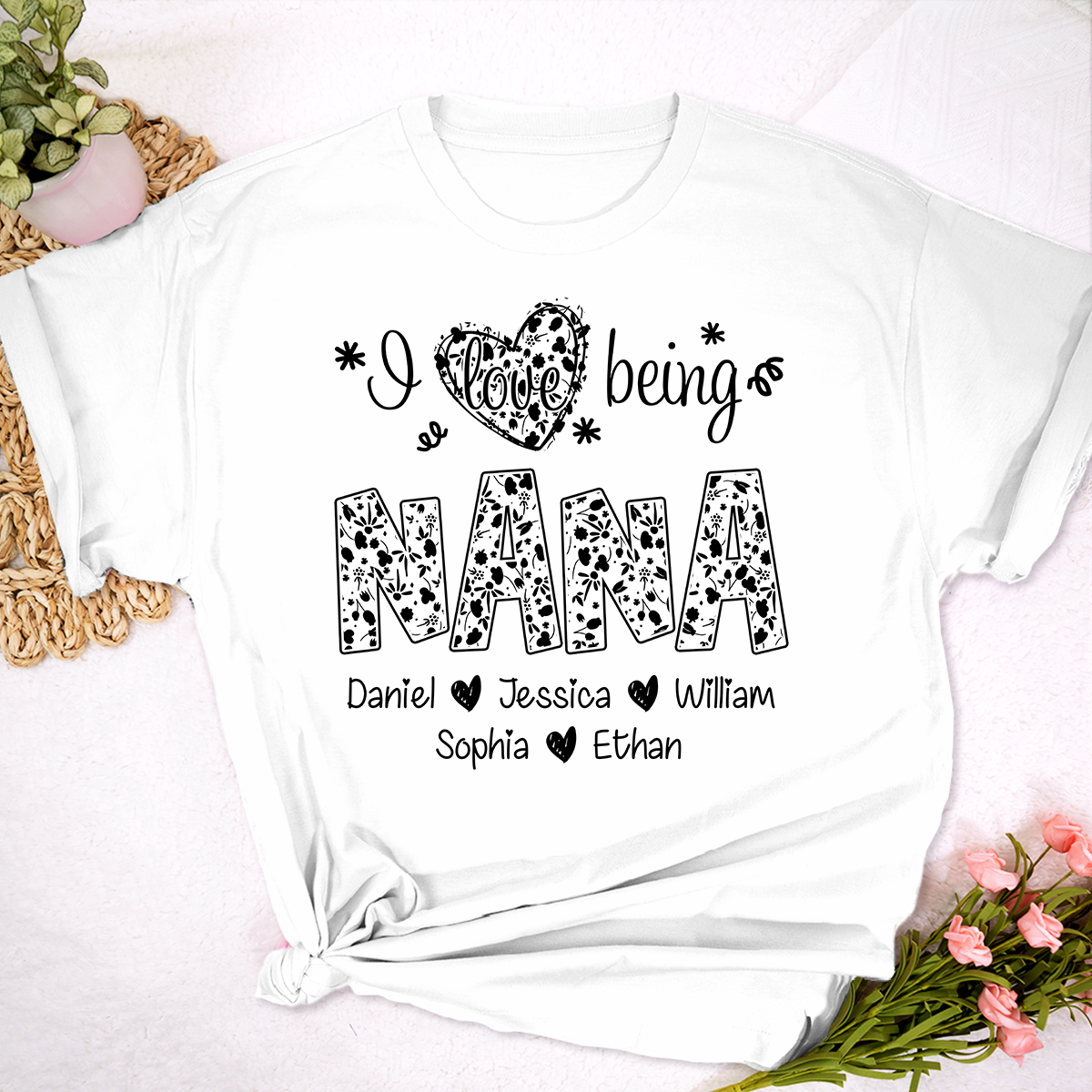 I Love Being Nana Shirt with Names, Floral Grandma Tee, Mother’s Day Gift for Nana