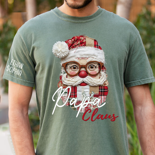 Merry Christmas Santa Patchwork Custom Name Gift for Papa And Kids