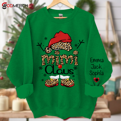 Mimi Claus Leopard Christmas, Christmas Grandma Nana Mimi Claus Shirt Custom Name