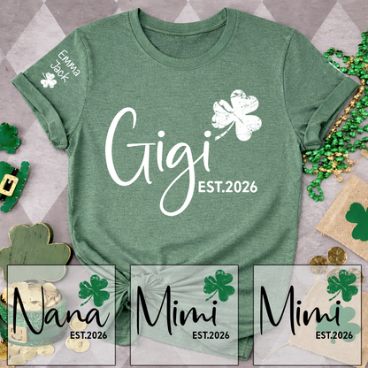Gigi Shamrock Shirt For St Patrick’s Day, Cute Green Family T-Shirt For Grandma With The Names