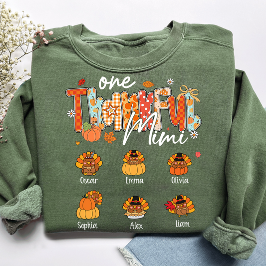 Personalized One Thankful Mimi Turkey Sweatshirt, Gift for Grandma and Kids