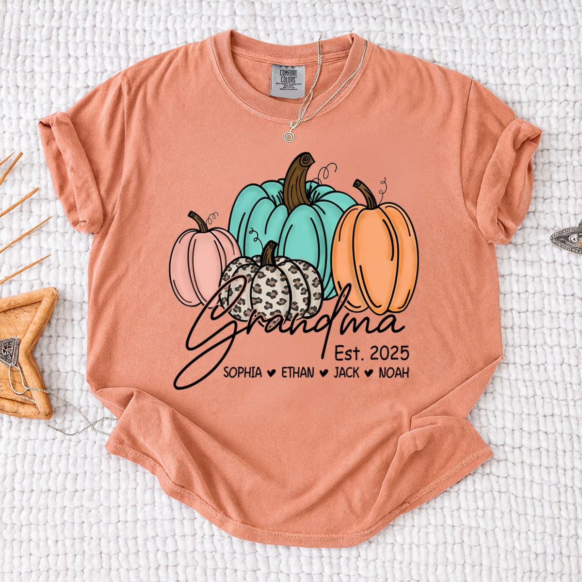 Comfort Colors® Fall Pumpkin Grandma Shirt, Personalized Autumn Gift for Grandma