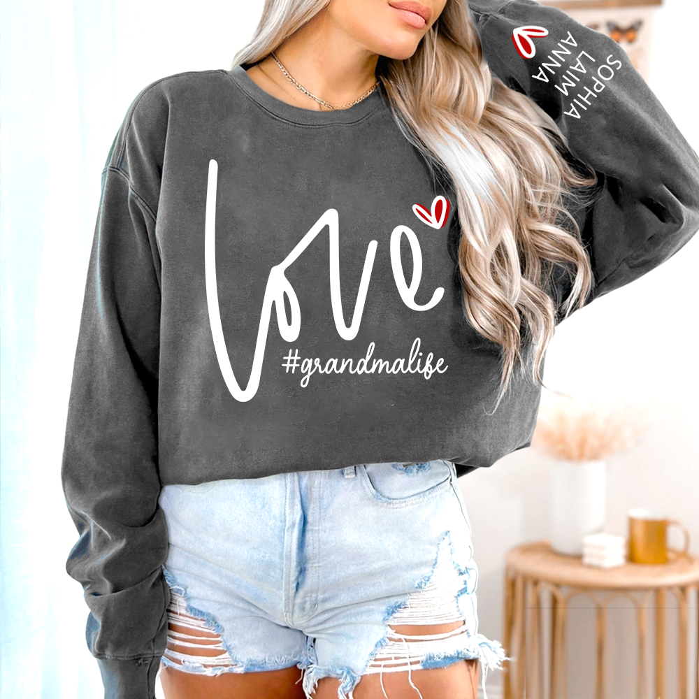 Custom Love Grandma Life Valentine Sweatshirt, Heart Valentine Gifts For Grandma And Kids