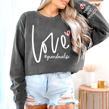 Custom Love Grandma Life Valentine Sweatshirt, Heart Valentine Gifts For Grandma And Kids