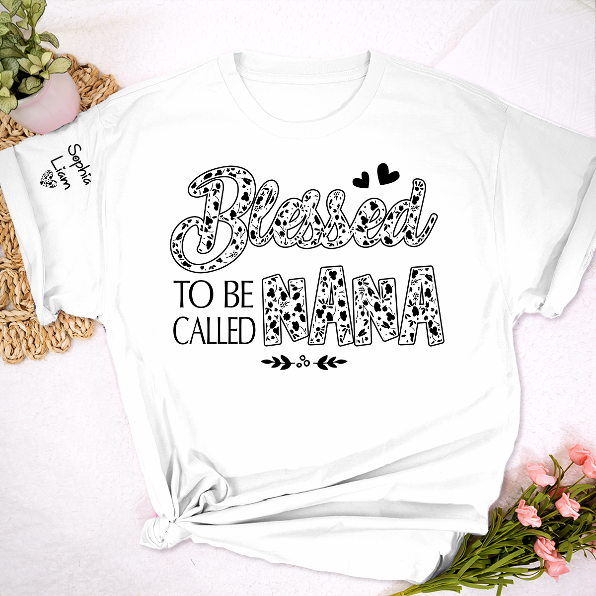 Personalized Blessed to Be Called Nana Shirt, Floral Nana Graphic T-Shirt, Gift for Grandma