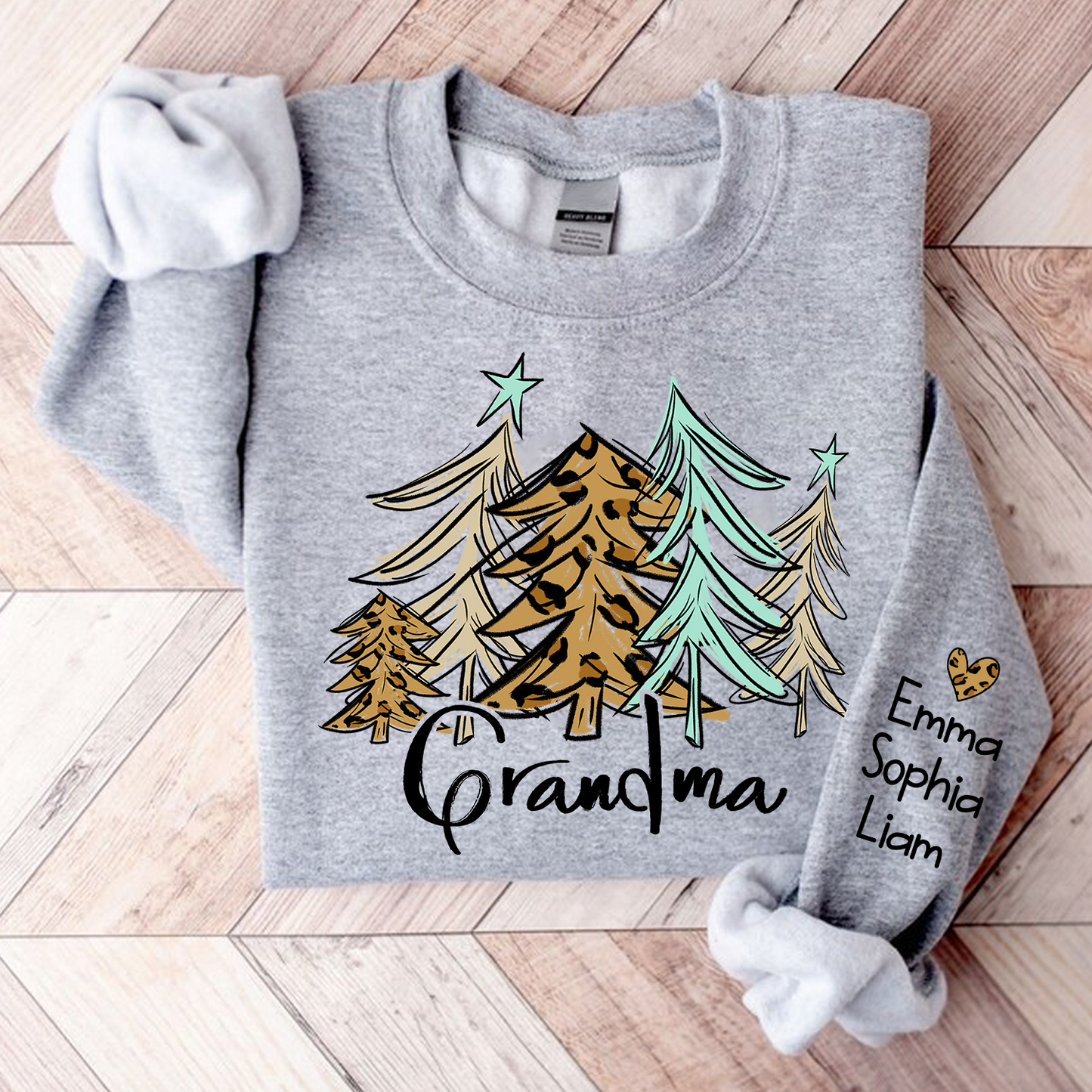 Grandma Christmas Tree, Custom Grandma With Kids TH Sweatshirt