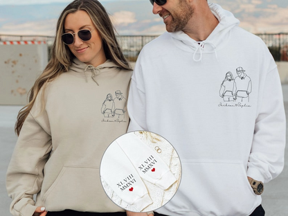 Custom Portrait from Photo Sweatshirt, Custom Couple Portrait Outline Hoodie, Couples Portrait, Couple Gifts, Valentine's Day Anniversary Hoodie, Sweatshirt