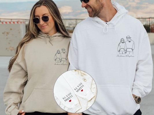 Custom Portrait from Photo Sweatshirt, Custom Couple Portrait Outline Hoodie, Couples Portrait, Couple Gifts, Valentine's Day Anniversary Hoodie, Sweatshirt