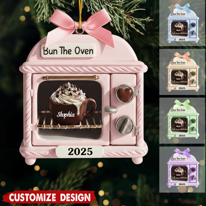 Personalized Bun In Oven Ornament – Custom Christmas Decoration, Heartwarming Pregnancy Reveal Gift Ornament