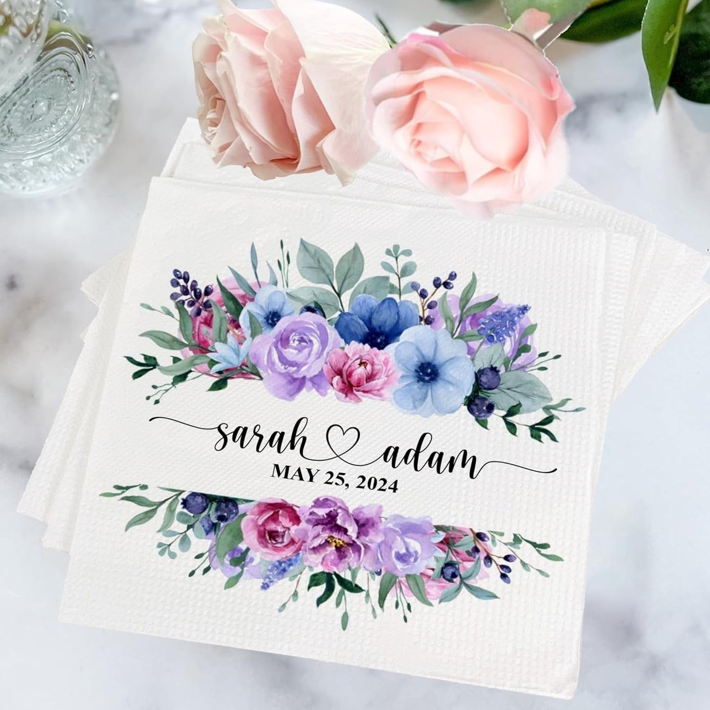 Personalized Wedding Napkins, Personalized Heart Connected Monogram Wedding Napkins, Custom Bar Napkins Reception, Custom Print Wedding Napkins, Customizable Napkins