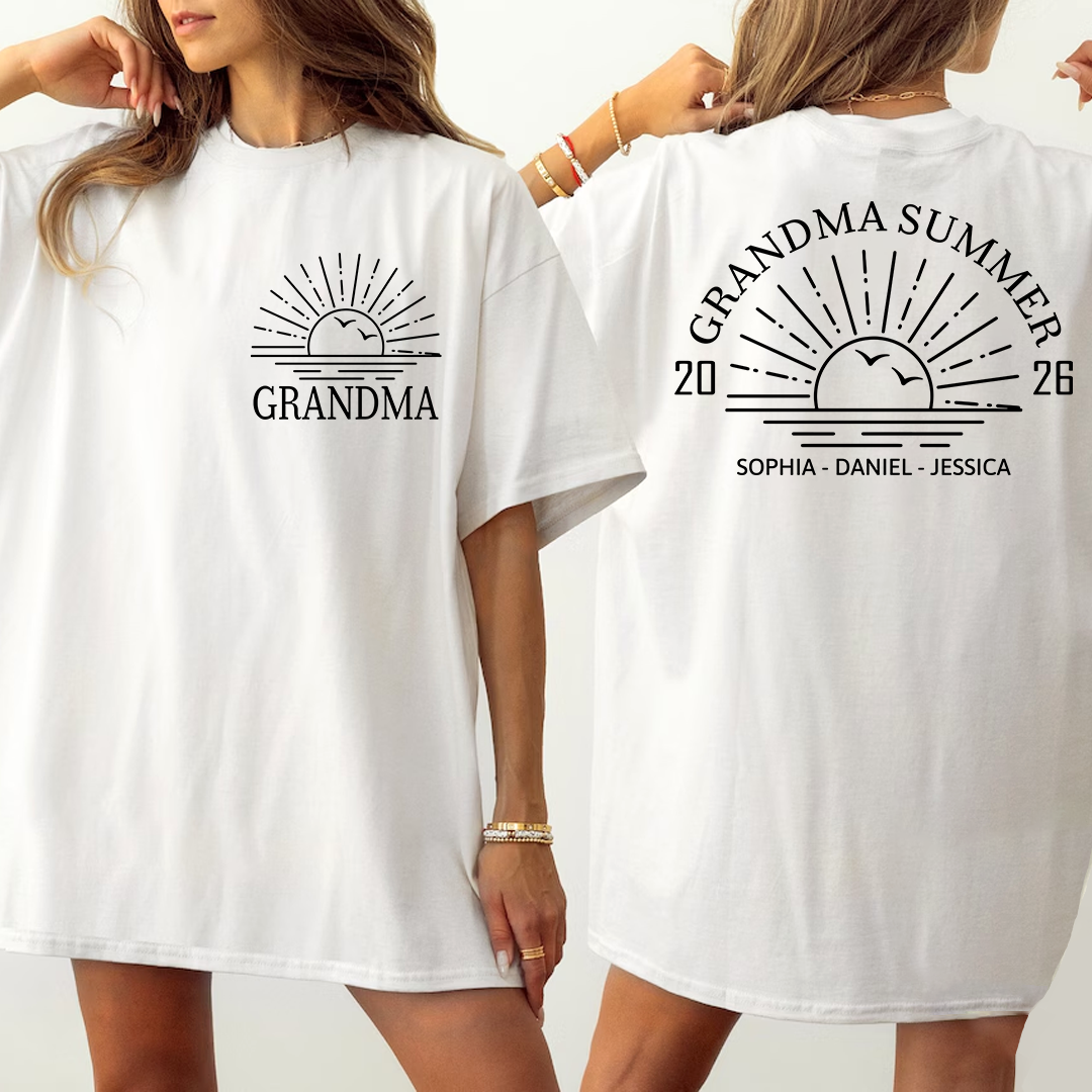 Custom Grandma Shirt with Grandchildren Names, Grandma Summer 2026 Beach Graphic Tee, Personalized Family Vacation Apparel
