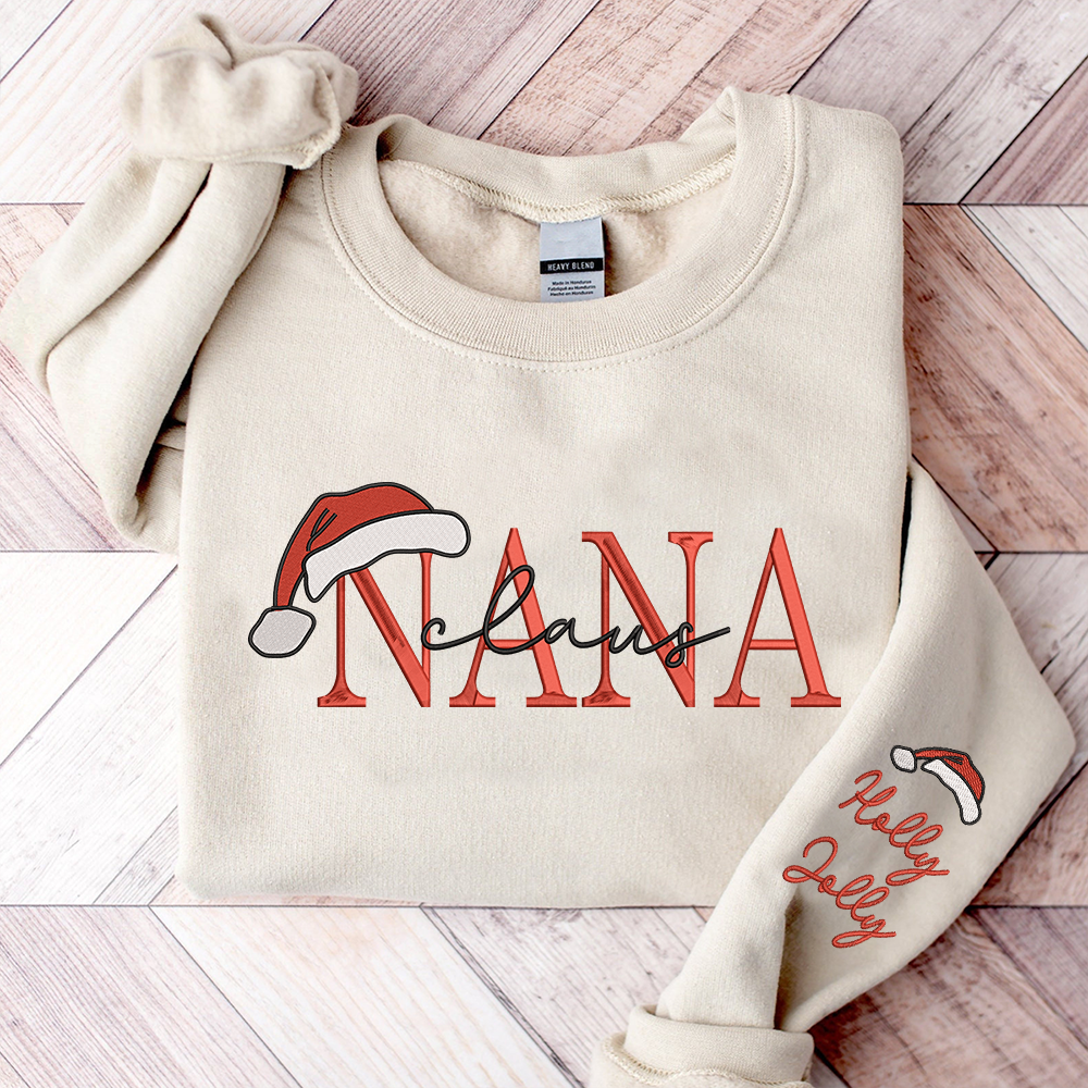 Nana Claus Christmas And Kids Embroidered Sweatshirt