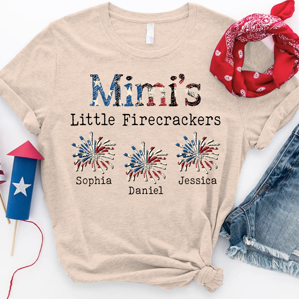 Personalized Mimi's Little Firecrackers Shirt with Kids Names, Custom Patriotic Family Tee, 4th of July Grandma Shirt for Women