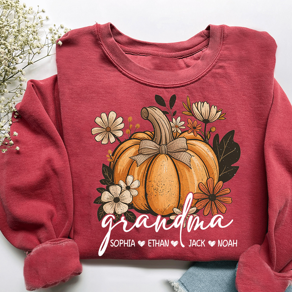 Personalized Grandma Pumpkin Sweatshirt, Custom Fall Shirt with Grandkids Names
