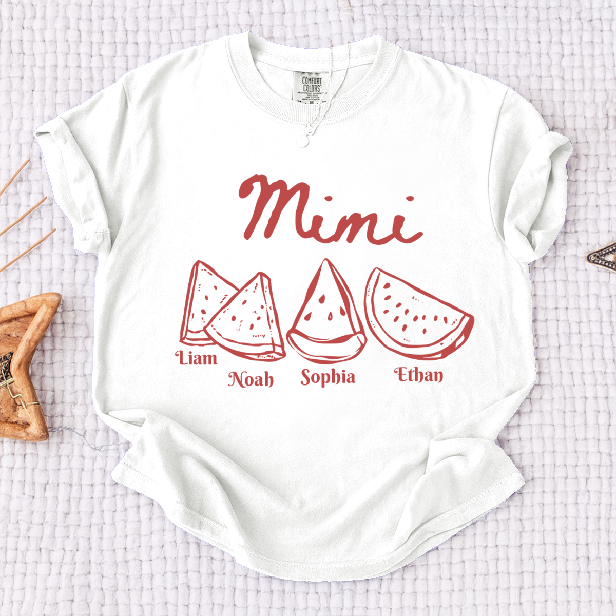 Comfort Colors® Cute Watermelon Mimi Shirt with Names of Grandchildren, Personalized Grandma Tee, Watermelon Summer Gift