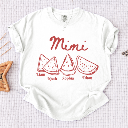 Comfort Colors® Cute Watermelon Mimi Shirt with Names of Grandchildren, Personalized Grandma Tee, Watermelon Summer Gift