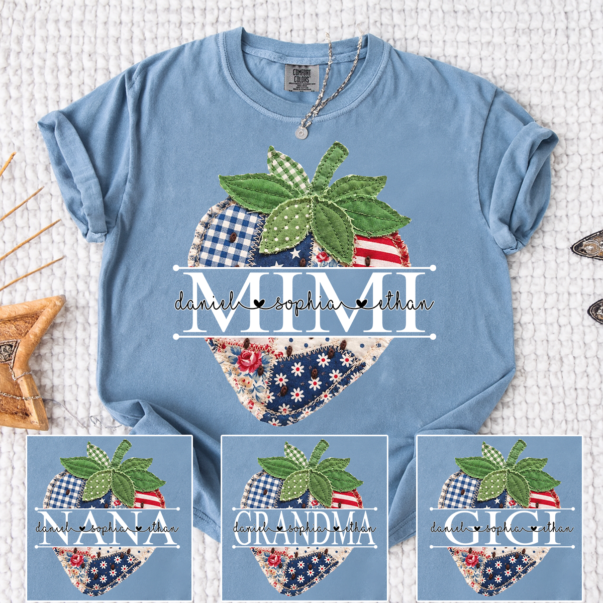 Comfort Colors® Personalized Mimi 4th of July Shirt, Cute Patriotic Grandma Strawberry Tee