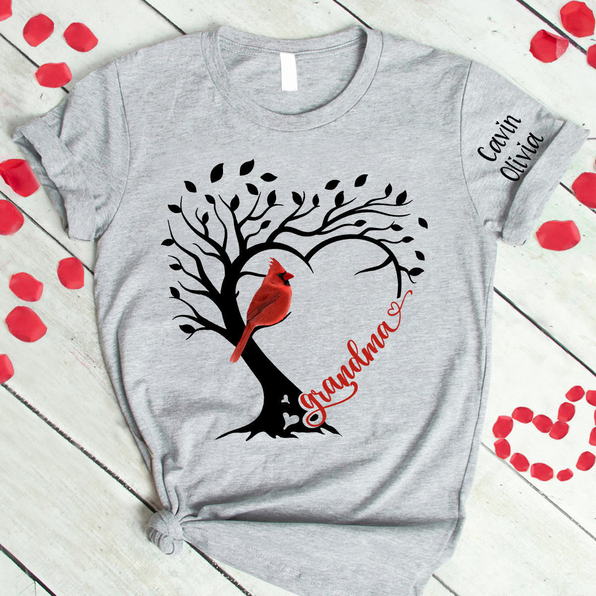 Custom Grandma Cardinal With Grandkids T-Shirt