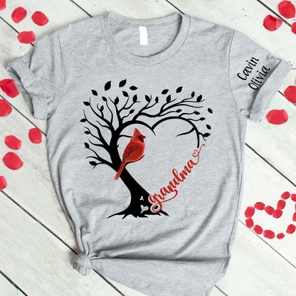 Custom Grandma Cardinal With Grandkids T-Shirt