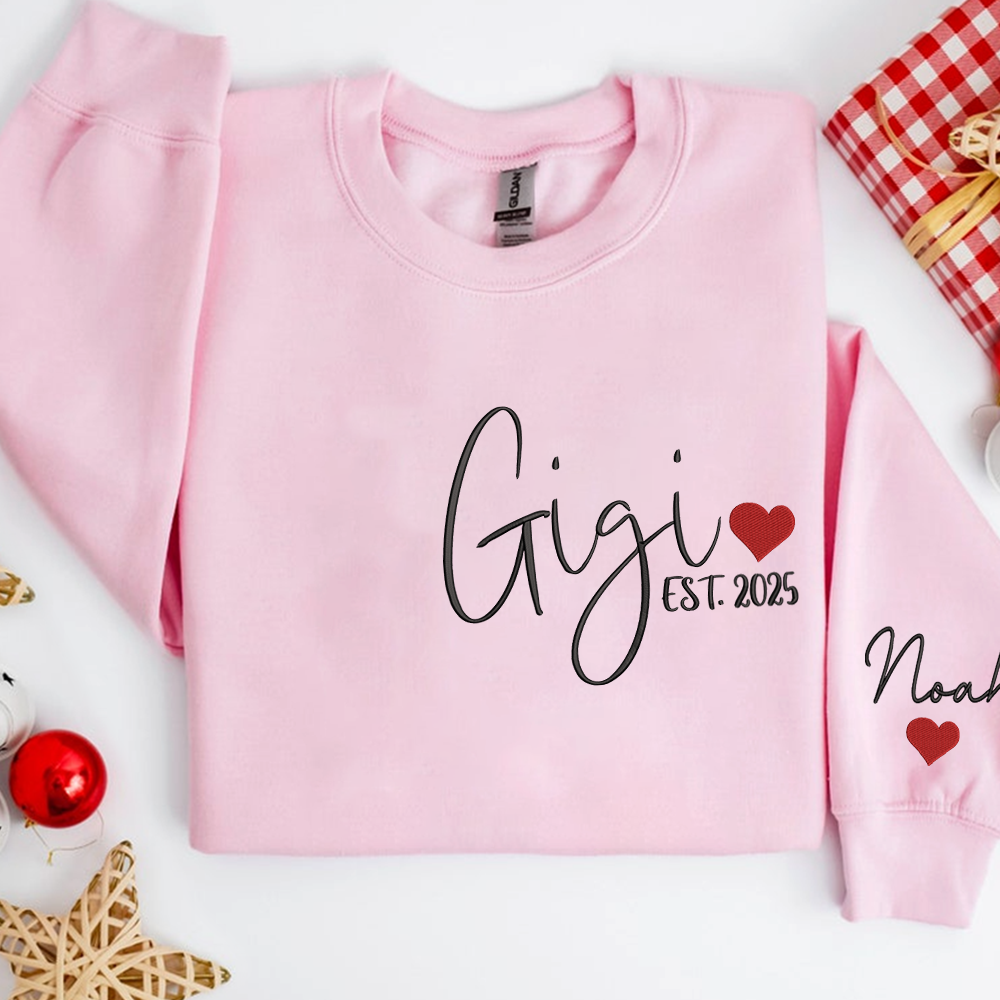 Embroidered Women's Sweatshirt with Heart, Gift For Gigi And Kids
