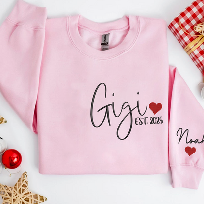 Embroidered Women's Sweatshirt with Heart, Gift For Gigi And Kids