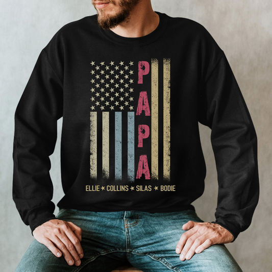 Personalize Vertical Flag Papa with children names Sweatshirt