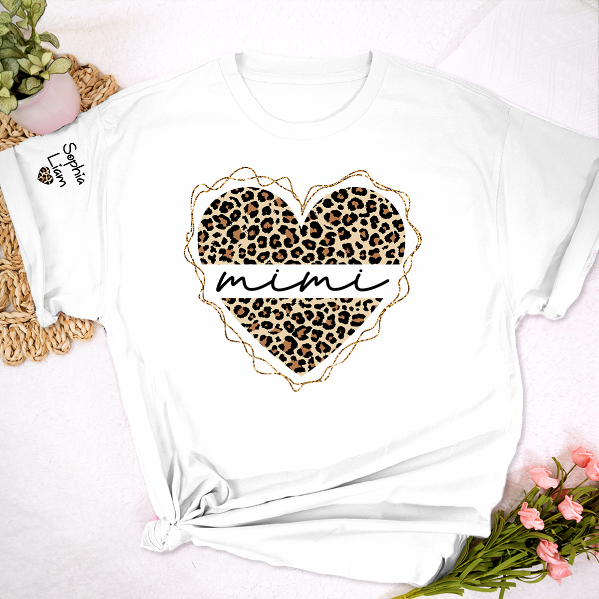 Mimi Leopard Heart Shirt for Women, Cute Grandma Mimi T-Shirt with Stylish Animal Print Design